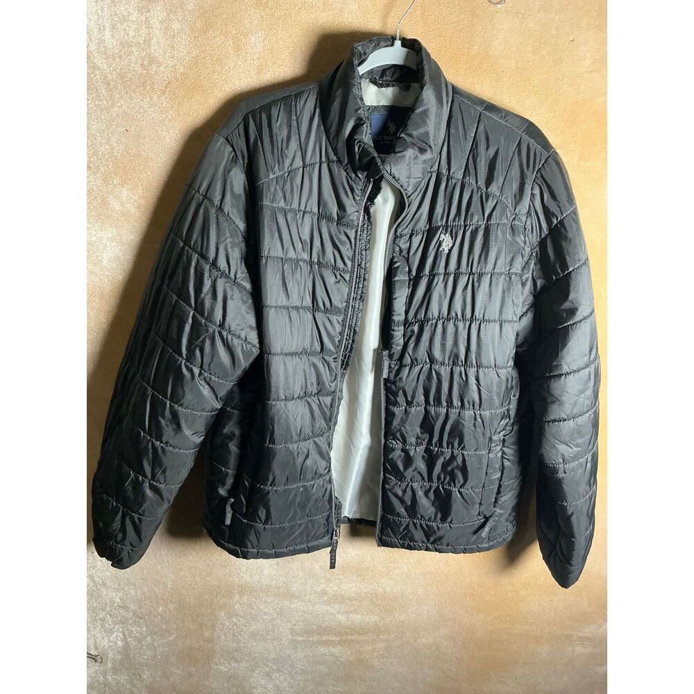 US Polo Assn Mens Puffer Jacket Black Quilted Full Zip Collared Size M